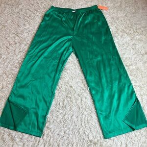 Colsie Women Green Satin Pajama Pants Size XL Pant Leg Hem Slits Stretch Waist